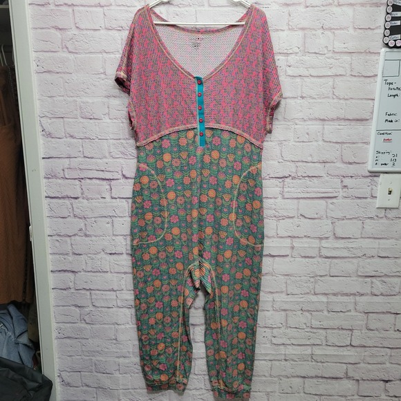 Natural Life One Piece Baggy Jumpsuit Sz L Slouchy Waffle Knit Sleepwear Lounge - Picture 1 of 9